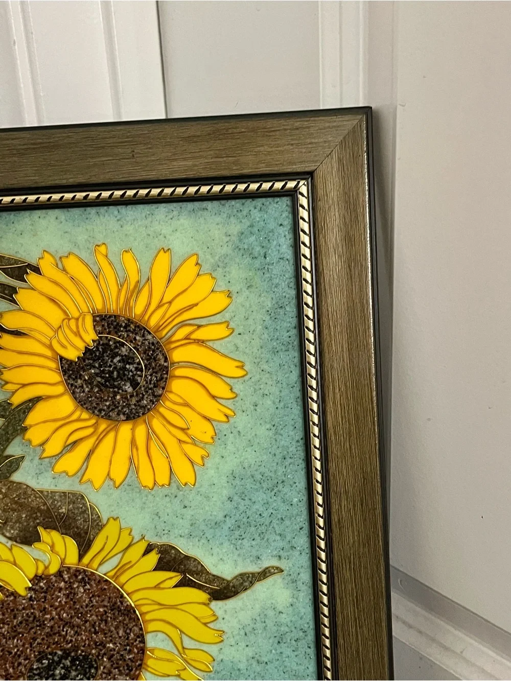 Vintage Ceramic Tile Art Arrangement Of Three Sunflowers In Vase 17/21 Inches